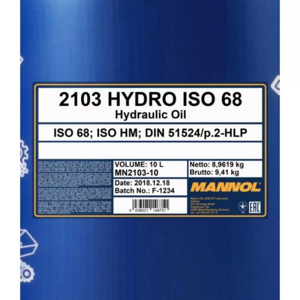 Mannol 2103 Hydro ISO 68, ISO HM, DIN HLP hidraulikaolaj 10 liter