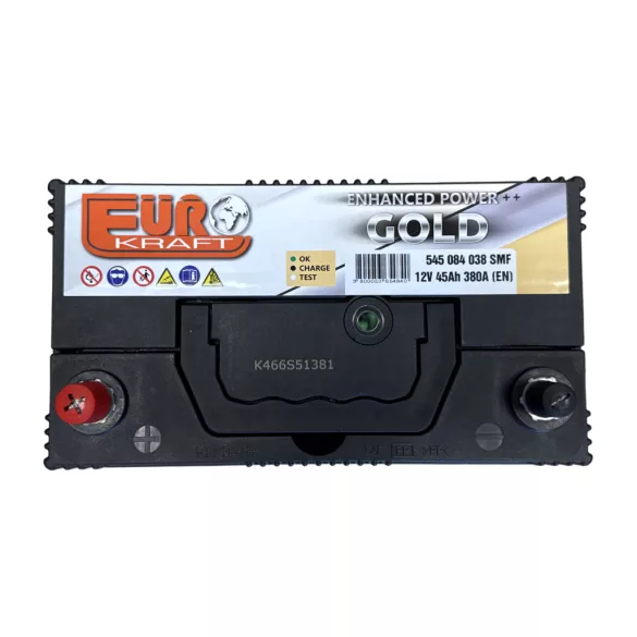 Eurokraft Gold Asia 12V 45Ah 380A Bal+ Akkumulátor (vékony sarus)