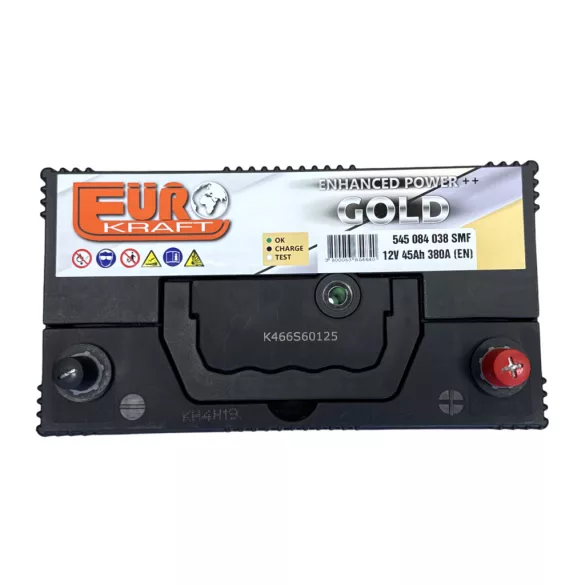Eurokraft Gold Asia 12V 45Ah 380A Jobb+ Akkumulátor (vékony sarus)