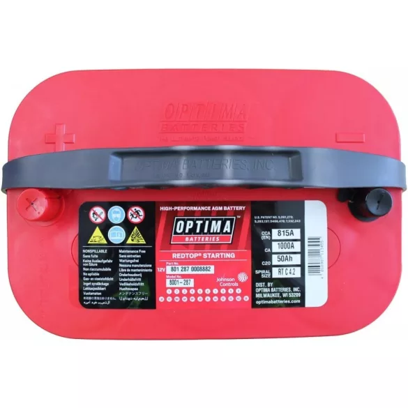Optima Red 12V 50Ah 815A spirálcellás akkumulátor RT C 4.2 (8012870008882)