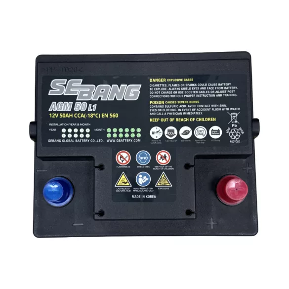 Sebang AGM Start Stop 12V 50Ah 560A Jobb+ Akkumulátor