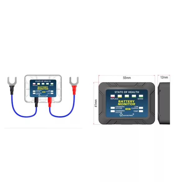Battery Monitor 12V-os akkumulátor állapot- és töltés teszter, napelemes LED-es kijelző egységgel
