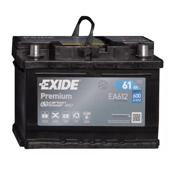Exide Premium 12V 61Ah 600A jobb+ autó akkumulátor (EA612)