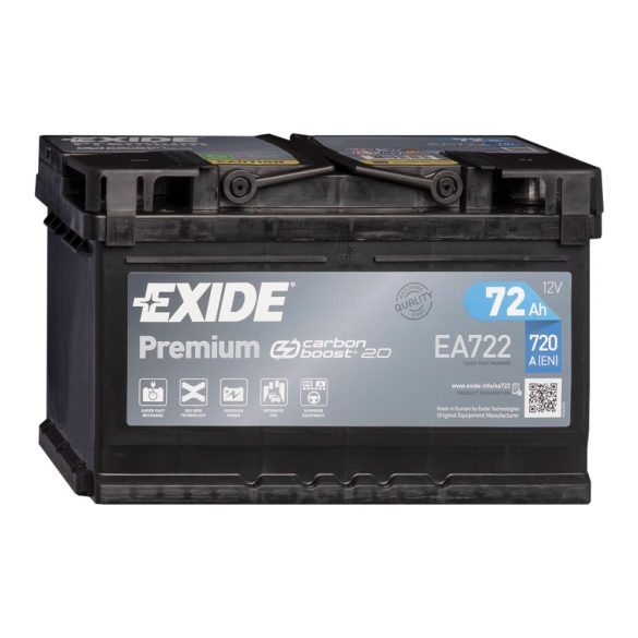 Exide Premium 12V 72Ah 720A Jobb+ autó akkumulátor (EA722)
