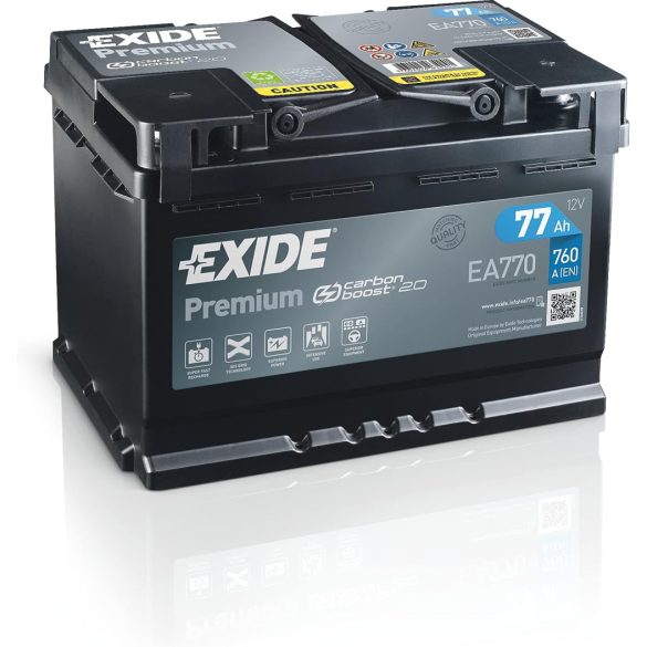 Exide Premium 12V 77Ah 760A Jobb+ autó akkumulátor (EA770)