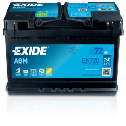   Exide Start-Stop AGM 12V 72Ah 760A jobb+ Autó Akkumulátor (EK720)