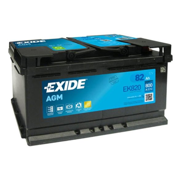 Exide Start-Stop AGM 12V 82Ah 800A jobb+ Autó Akkumulátor (EK820)