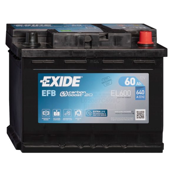 EXIDE START-STOP EFB 12V 60AH 640A Jobb+ Autó Akkumulátor (EL600)