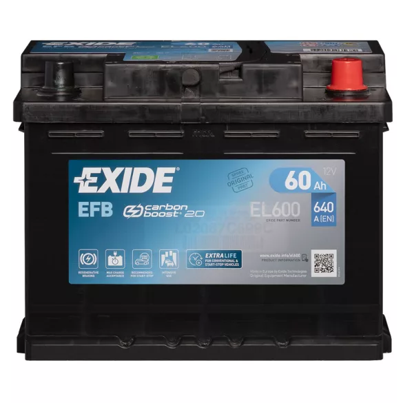 Exide Start-Stop EFB 12V 60AH 640A Jobb+ Autó Akkumulátor (EL600)
