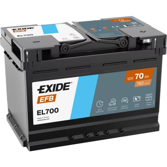 Exide Start-Stop EFB 12V 70Ah 760A jobb+ Autó Akkumulátor (EL700)