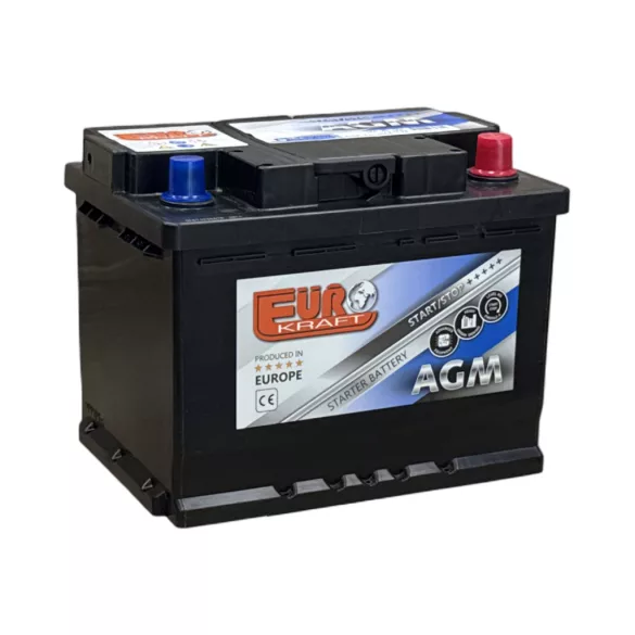 Eurokraft AGM Start-Stop 12V 60Ah 660A Jobb+ Autó Akkumulátor