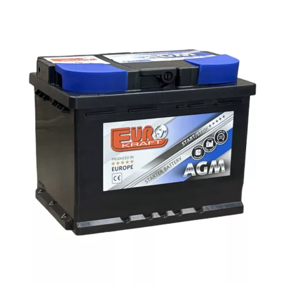 Eurokraft AGM Start-Stop 12V 60Ah 660A Jobb+ Autó Akkumulátor