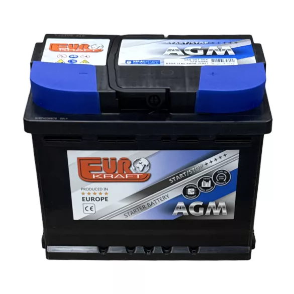 Eurokraft AGM Start-Stop 12V 60Ah 660A Jobb+ Autó Akkumulátor