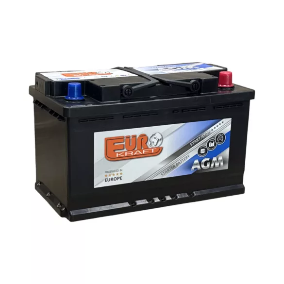 Eurokraft AGM Start-Stop 12V 80Ah 860A Jobb+ Autó Akkumulátor