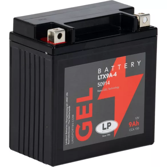 Landport GEL LTX9A-4 12V 9Ah 150A Jobb+ motor akkumulátor (YB9-B, YTX9A-BS, YTX9A-4)